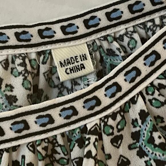 Max Studio Cottagecore Blouse Womens Size 1X Green Blue Keyhole Neck Boho Work - Picture 11 of 16